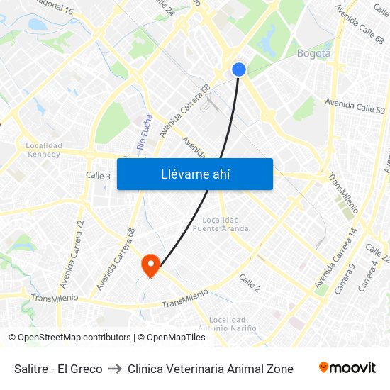 Salitre - El Greco to Clinica Veterinaria Animal Zone map