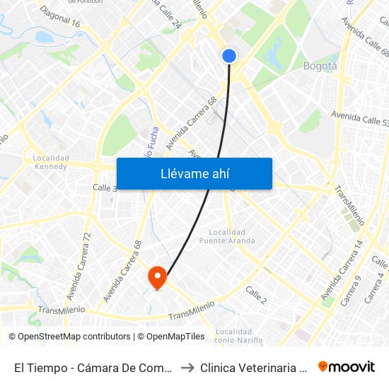 El Tiempo - Cámara De Comercio De Bogotá to Clinica Veterinaria Animal Zone map