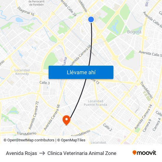 Avenida Rojas to Clinica Veterinaria Animal Zone map