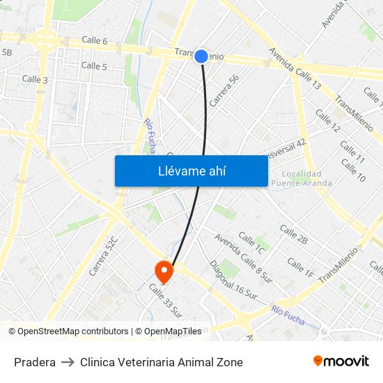 Pradera to Clinica Veterinaria Animal Zone map