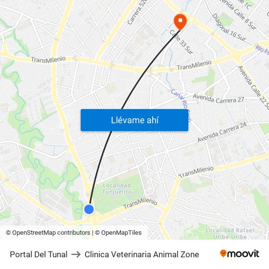 Portal Del Tunal to Clinica Veterinaria Animal Zone map