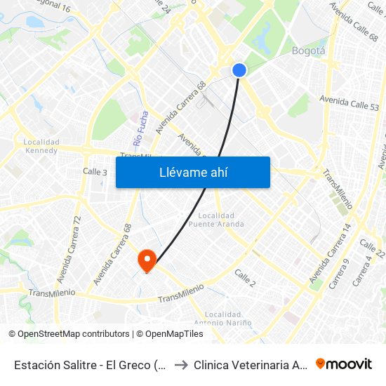 Estación Salitre - El Greco (Ac 26 - Ak 68) to Clinica Veterinaria Animal Zone map