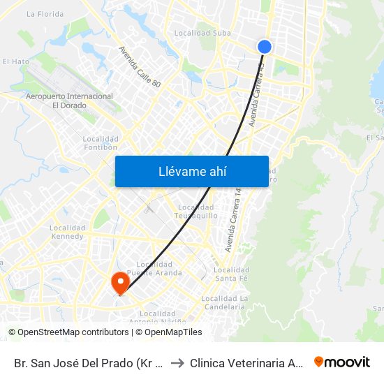 Br. San José Del Prado (Kr 45a - Cl 137) to Clinica Veterinaria Animal Zone map