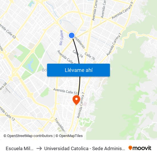 Escuela Militar to Universidad Catolica - Sede Administrativa map