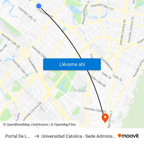 Portal De La 80 to Universidad Catolica - Sede Administrativa map