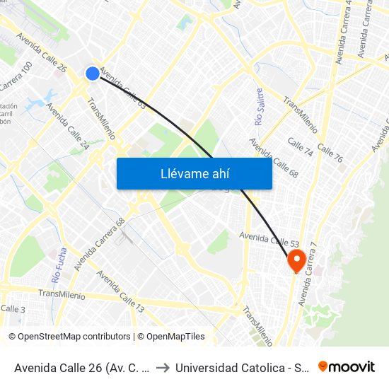 Avenida Calle 26 (Av. C. De Cali - Cl 51) (A) to Universidad Catolica - Sede Administrativa map