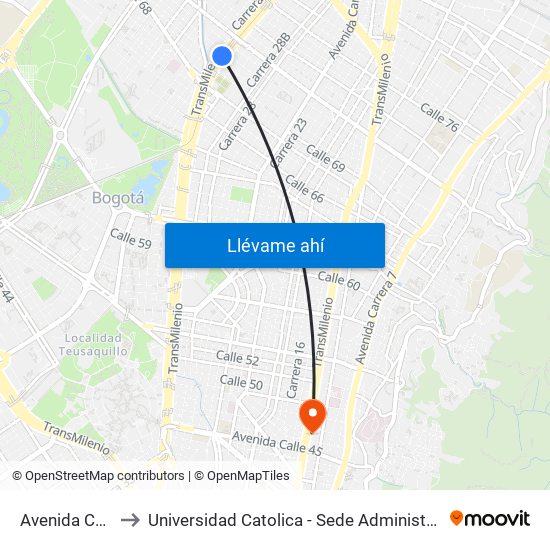 Avenida Chile to Universidad Catolica - Sede Administrativa map