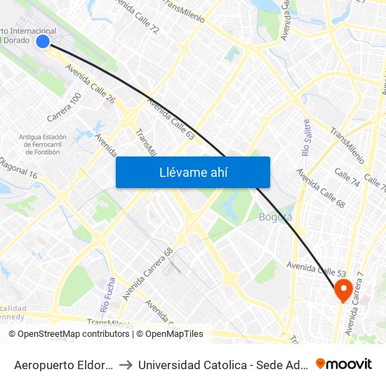 Aeropuerto Eldorado (B) to Universidad Catolica - Sede Administrativa map