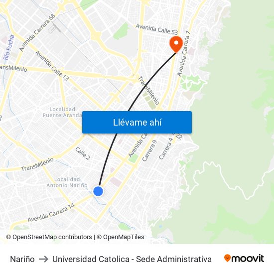Nariño to Universidad Catolica - Sede Administrativa map