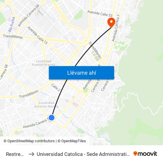 Restrepo to Universidad Catolica - Sede Administrativa map