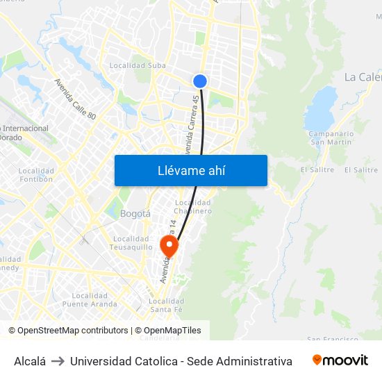 Alcalá to Universidad Catolica - Sede Administrativa map