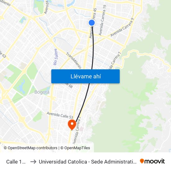 Calle 106 to Universidad Catolica - Sede Administrativa map