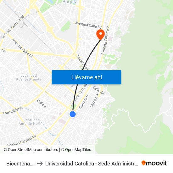 Bicentenario to Universidad Catolica - Sede Administrativa map