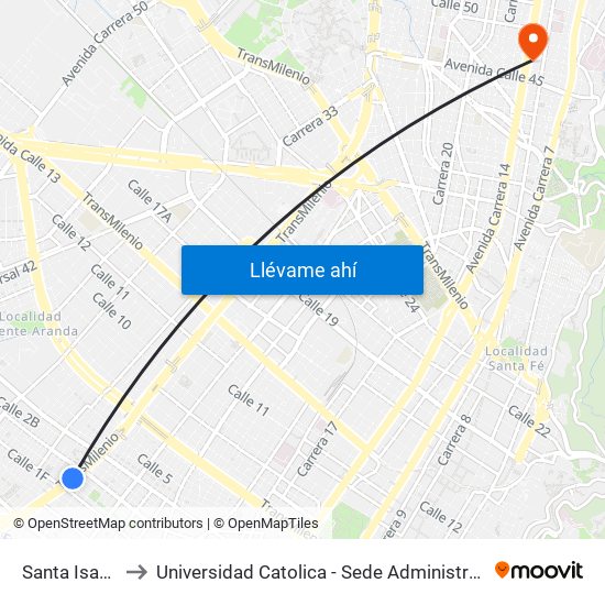 Santa Isabel to Universidad Catolica - Sede Administrativa map