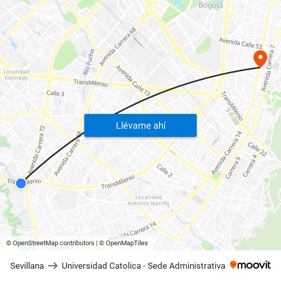 Sevillana to Universidad Catolica - Sede Administrativa map