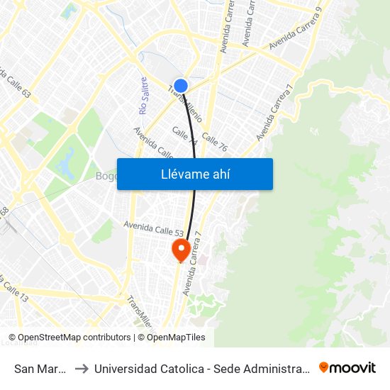 San Martín to Universidad Catolica - Sede Administrativa map