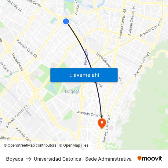 Boyacá to Universidad Catolica - Sede Administrativa map
