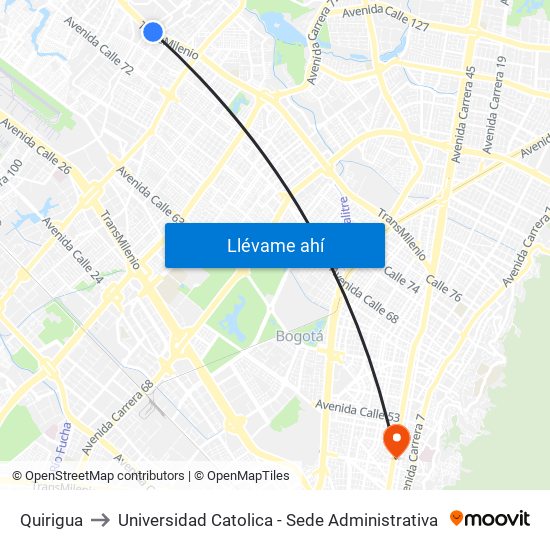Quirigua to Universidad Catolica - Sede Administrativa map