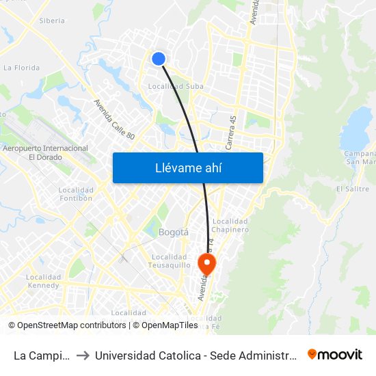 La Campiña to Universidad Catolica - Sede Administrativa map