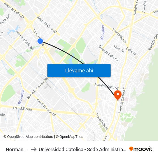 Normandía to Universidad Catolica - Sede Administrativa map