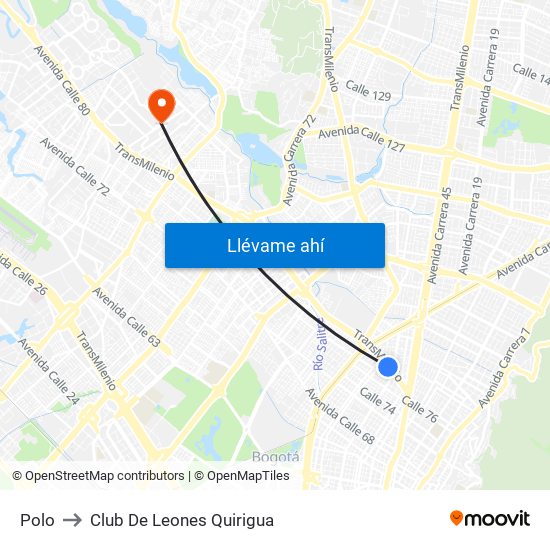 Polo to Club De Leones Quirigua map