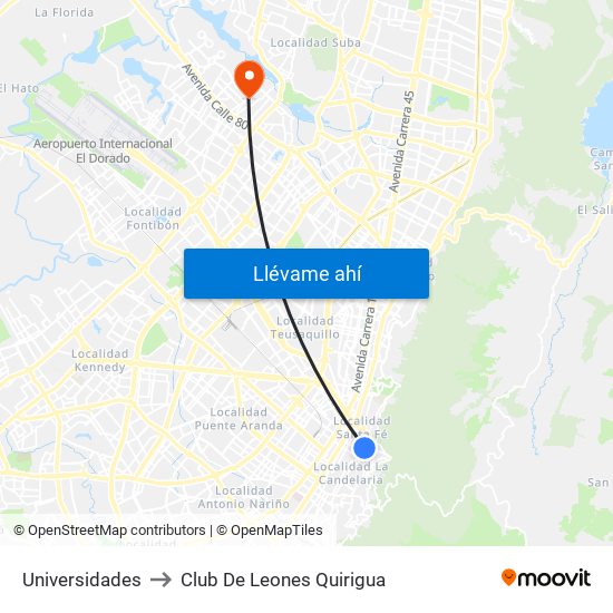 Universidades to Club De Leones Quirigua map