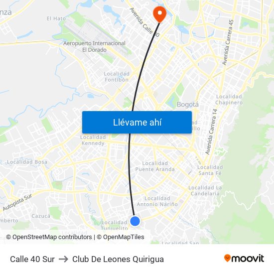 Calle 40 Sur to Club De Leones Quirigua map