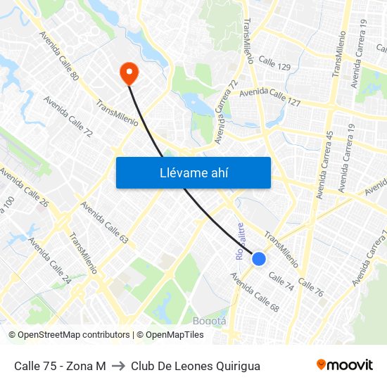 Calle 75 - Zona M to Club De Leones Quirigua map