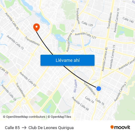 Calle 85 to Club De Leones Quirigua map