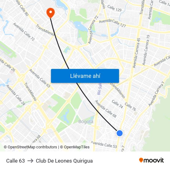 Calle 63 to Club De Leones Quirigua map