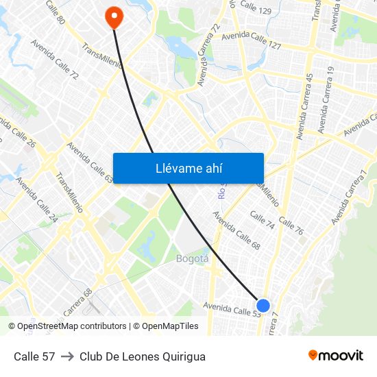 Calle 57 to Club De Leones Quirigua map