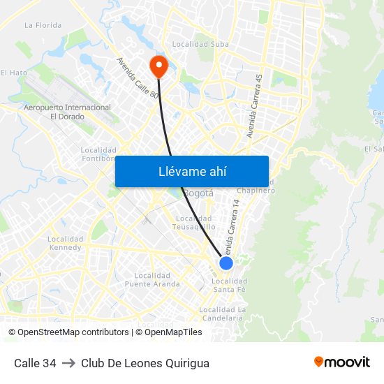 Calle 34 to Club De Leones Quirigua map