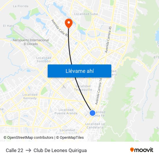 Calle 22 to Club De Leones Quirigua map