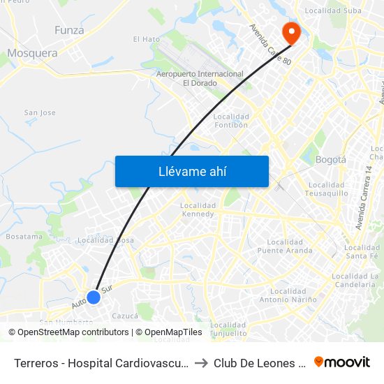 Terreros - Hospital Cardiovascular (Lado Sur) to Club De Leones Quirigua map