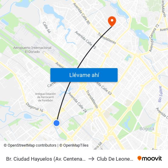 Br. Ciudad Hayuelos (Av. Centenario - Av. C. De Cali) to Club De Leones Quirigua map