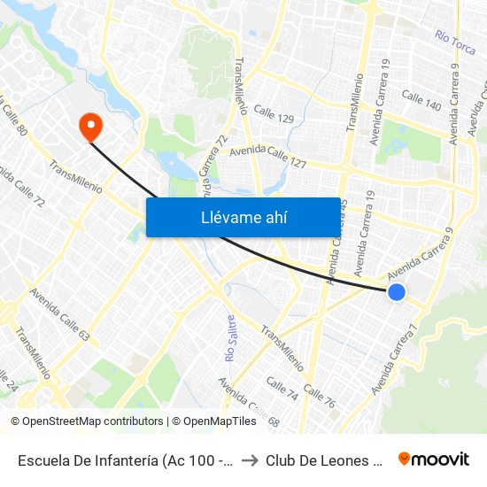 Escuela De Infantería (Ac 100 - Kr 11a) (B) to Club De Leones Quirigua map