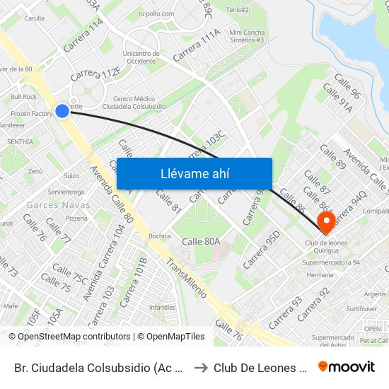 Br. Ciudadela Colsubsidio (Ac 80 - Kr 112a) to Club De Leones Quirigua map