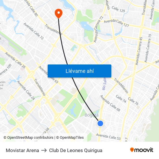 Movistar Arena to Club De Leones Quirigua map