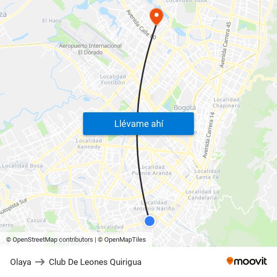 Olaya to Club De Leones Quirigua map