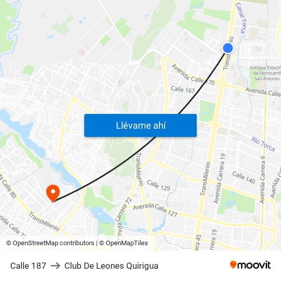 Calle 187 to Club De Leones Quirigua map