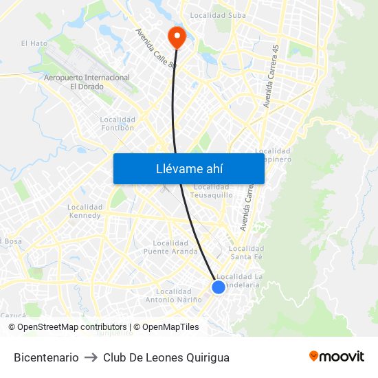 Bicentenario to Club De Leones Quirigua map