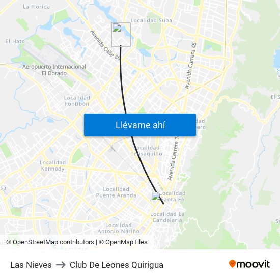 Las Nieves to Club De Leones Quirigua map