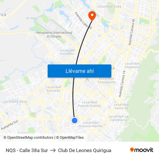 NQS - Calle 38a Sur to Club De Leones Quirigua map