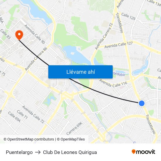 Puentelargo to Club De Leones Quirigua map