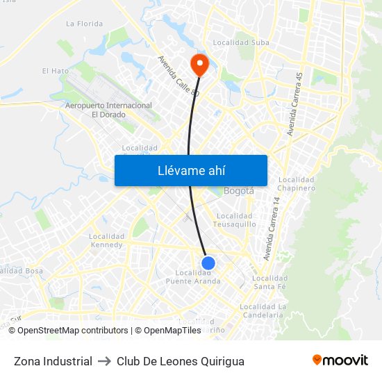 Zona Industrial to Club De Leones Quirigua map