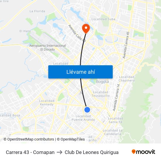 Carrera 43 - Comapan to Club De Leones Quirigua map