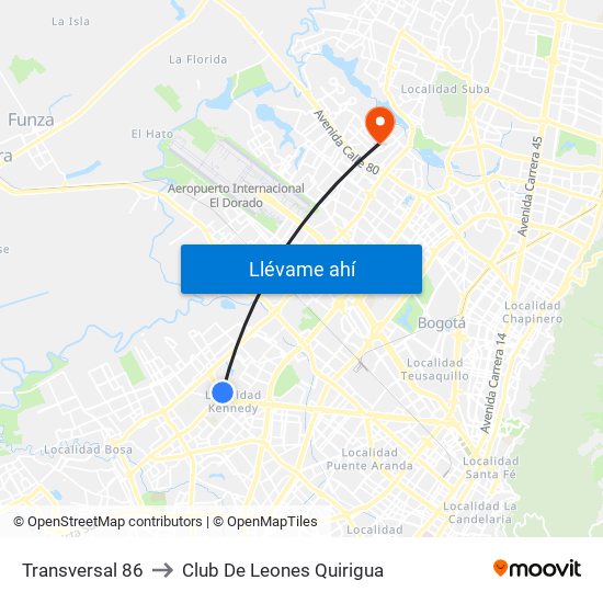 Transversal 86 to Club De Leones Quirigua map