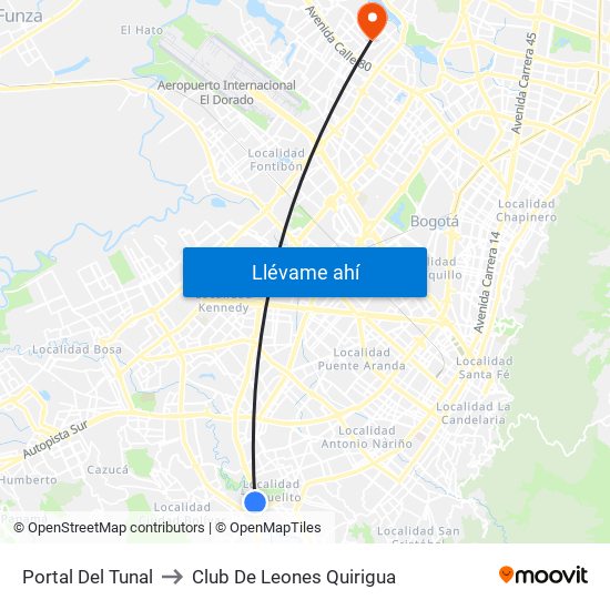 Portal Del Tunal to Club De Leones Quirigua map