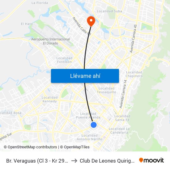 Br. Veraguas (Cl 3 - Kr 29a) to Club De Leones Quirigua map