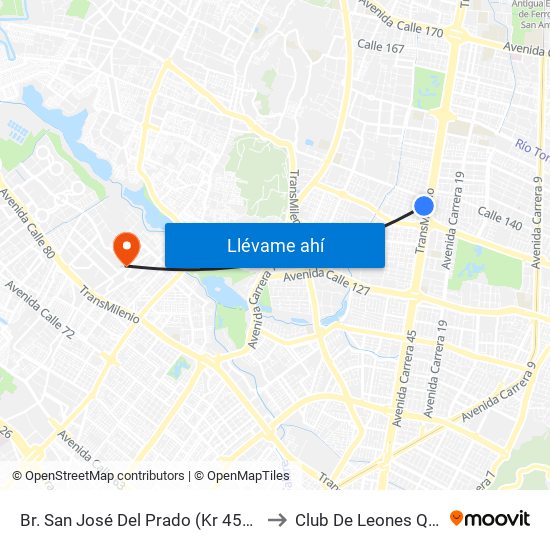Br. San José Del Prado (Kr 45a - Cl 137) to Club De Leones Quirigua map